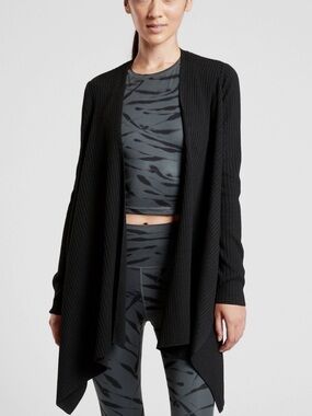 Athleta Solstice Wrap Cardigan Sweater Ribbed Black